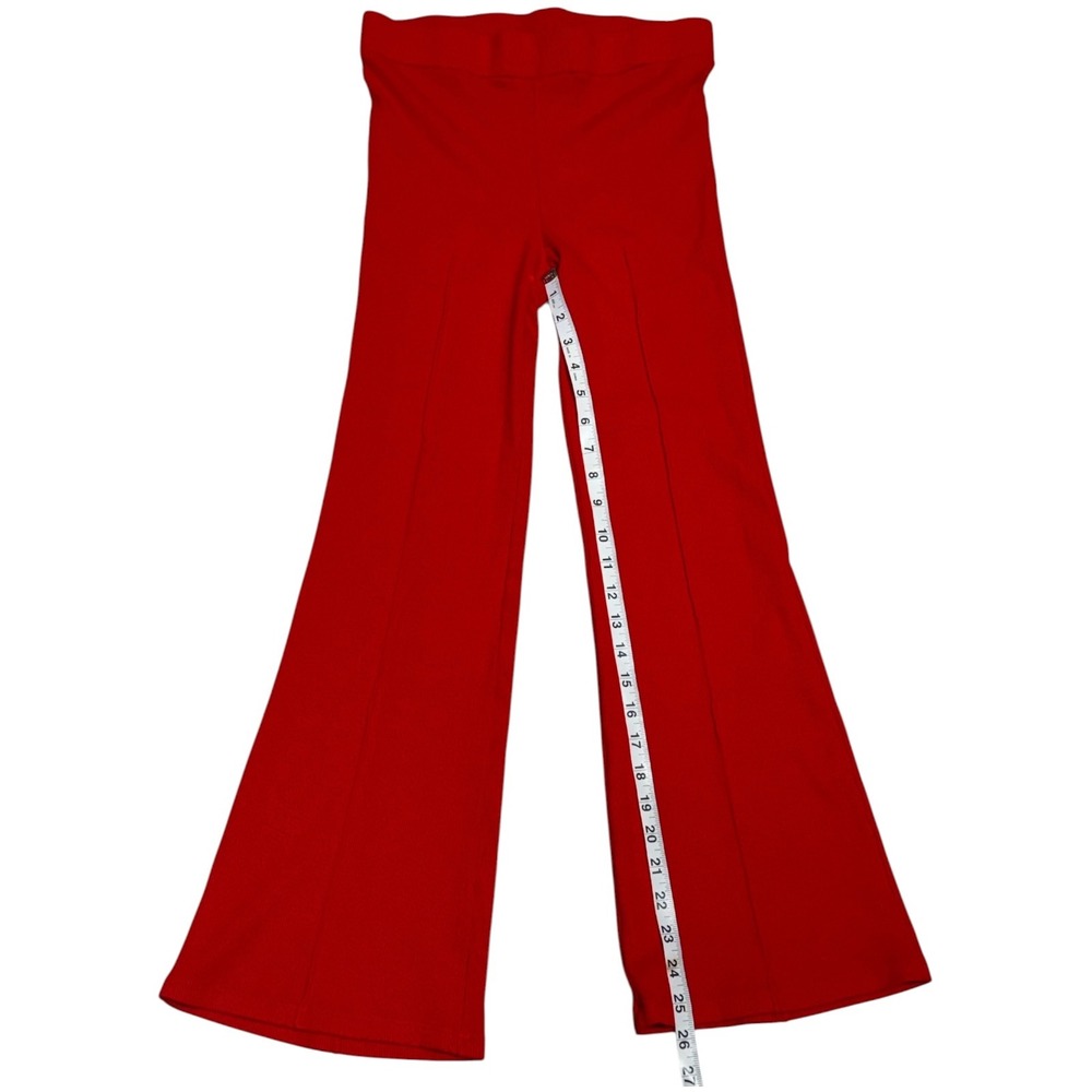 DONNI Red Ribbed Flare Ankle Pants Women's M High Rise Pull On USA Made - Picture 7 of 12